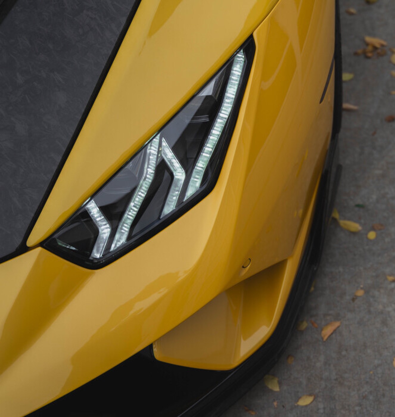 Performante, up close · Film wrapped at the headlight edge